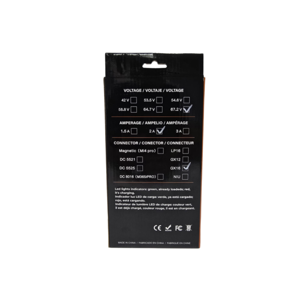 Cargador 60V (Salida 67,2V)2A conector GX16 [Tai-Zo]