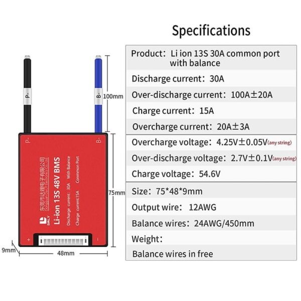 BMS DALY 13S 48V 30A Liion Batería Autobalanceo