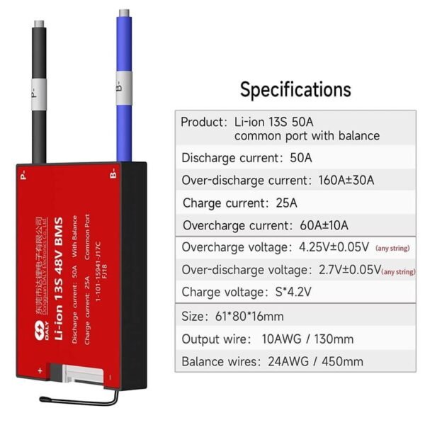 DALY-BMS-13S-48V-50A-Li-ion-bateria-sistema.jpg BMS DALY 13S 48V 50A Liion Batería Autobalanceo